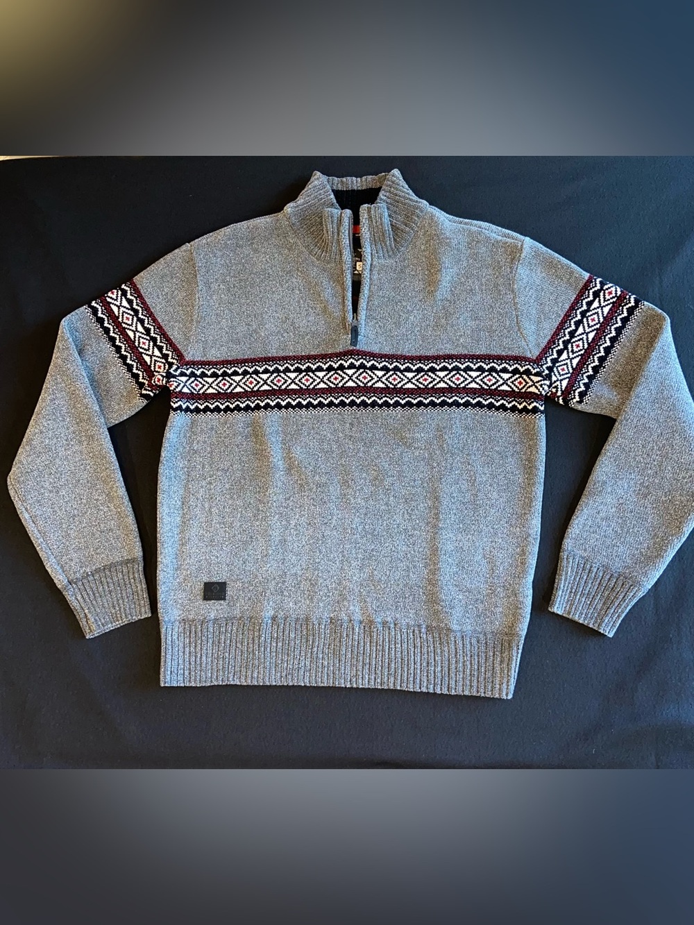 Point Zero Light Gray Half-Zip Sweater with Maroon Fair Isle
